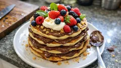 Torta di pancake con Nutella e crema allo yogurt: si prepara in padella, senza forno