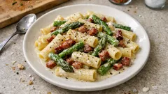 Pasta con asparagi e pancetta: cremosa al pecorino e pronta in poco tempo
