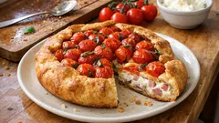 Crostata salata ricotta e cotto con pomodorini: la brisée all’olio senza riposo